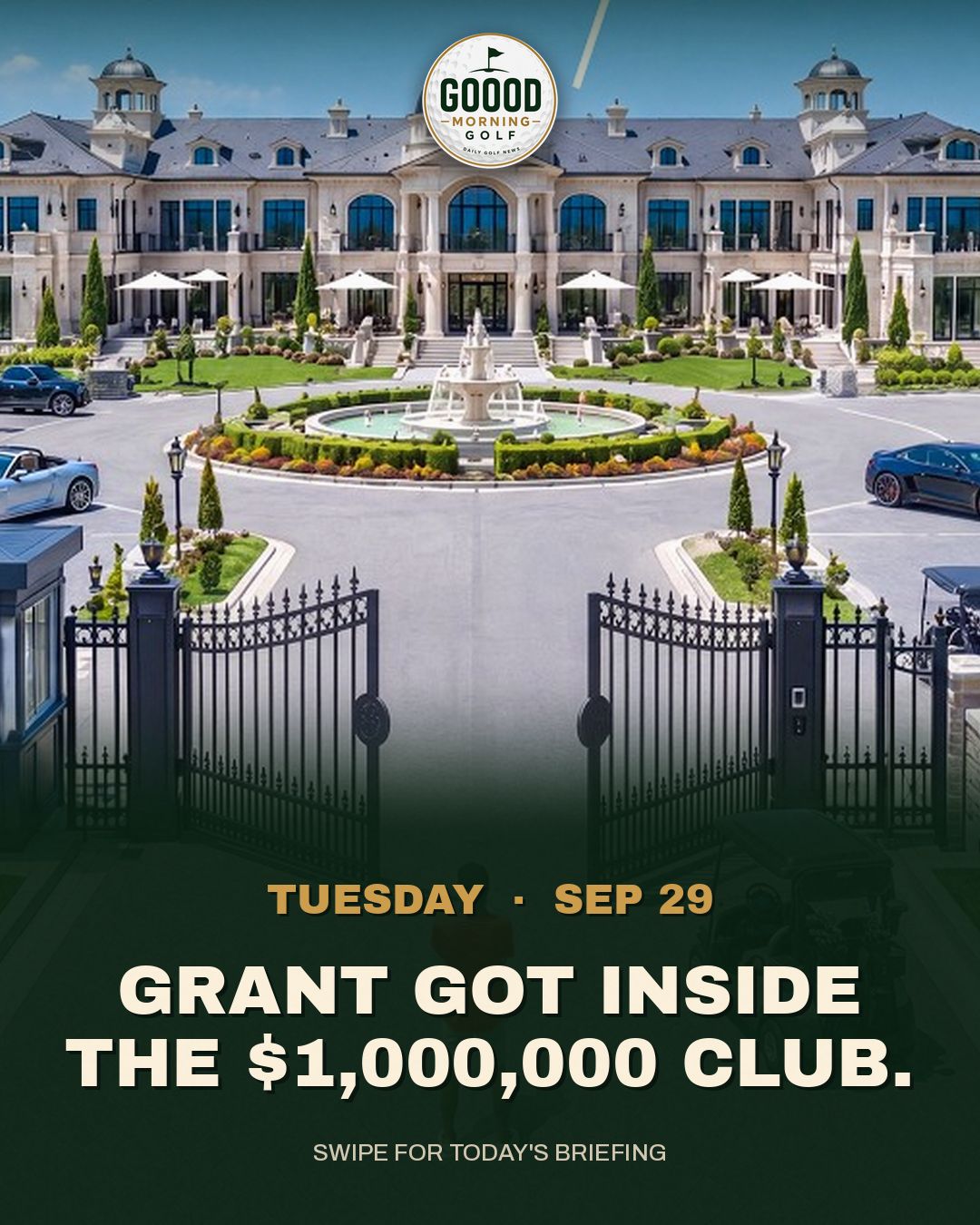The Instagram cover for this morning: Grant got inside the $1,000,000 club.